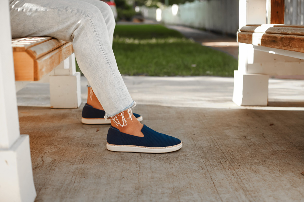Navy Bamboo Knit Slip On Earthing Shoes