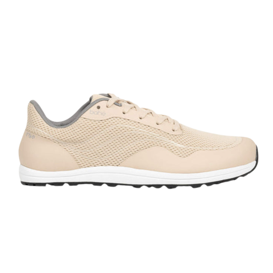 Side view Bahe barefoot style grounding sneakers for running in sandstone / beige