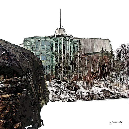 12346 - Science North - from Lake with rock