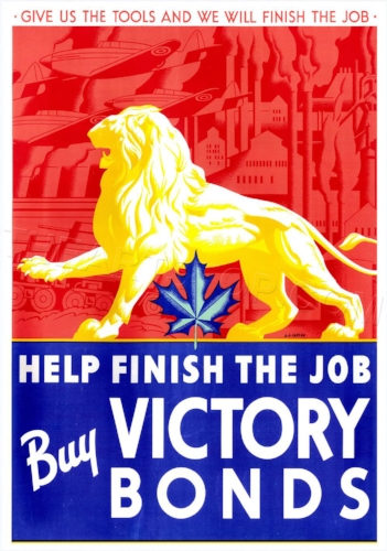 Victory Bond poster designed by AJ Casson in 1941. AJ Casson was a member of the Group of Seven. The Group was financially supported by Brantford-born artist and Group member Lawren Harris.
