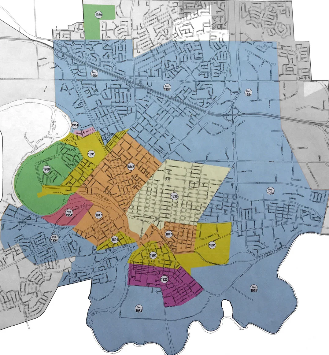 Annexation of Brantford Township lands to 1960. Image courtesy of the City of Brantford Planning Department