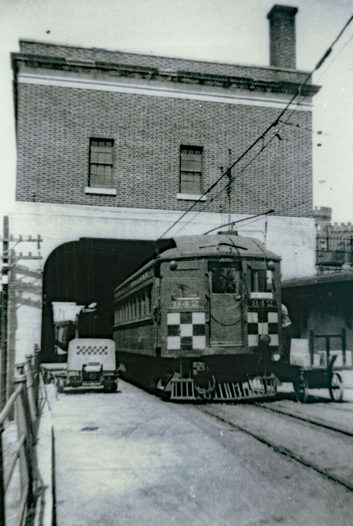 Train departing the Lake Erie & Northern station bound for Port Dover. Passenger service ended on the LE & N on Saturday 23-April-1955. Image courtesy of the Brant Historical Society