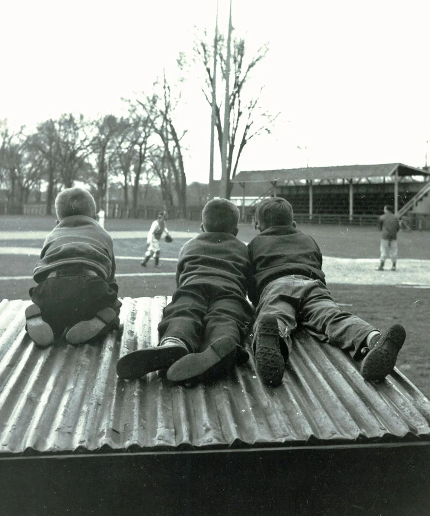 Watching the Brantford Red Sox practice at Cockshutt Park in the spring of 1954. Image courtesy of the Brant Historical Society