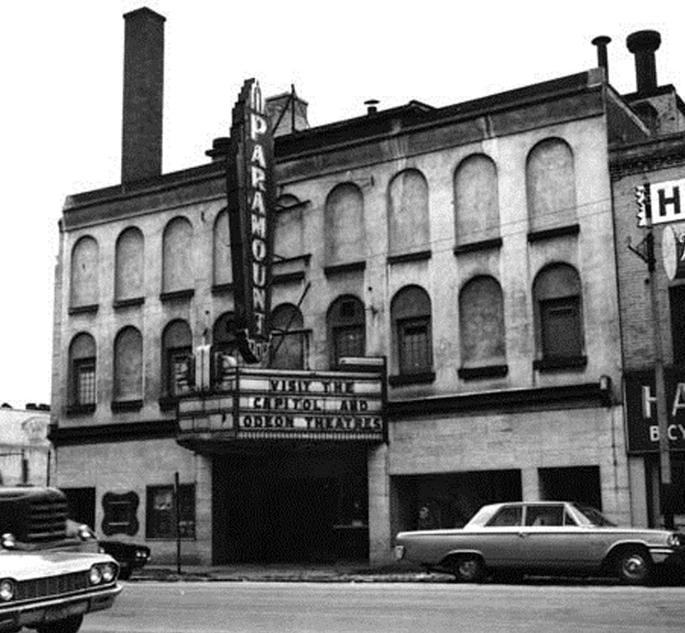 Paramount Theatre, originally the Hext Carriage factory, was remodelled into a theatre in 1913. It was known as the Brant Theatre. In 1951 Paramount Theatres bought the theatre and changed the name to the Paramount. The theatre showed its last film on 6-May-1961. Image courtesy of the Brant Historical Society