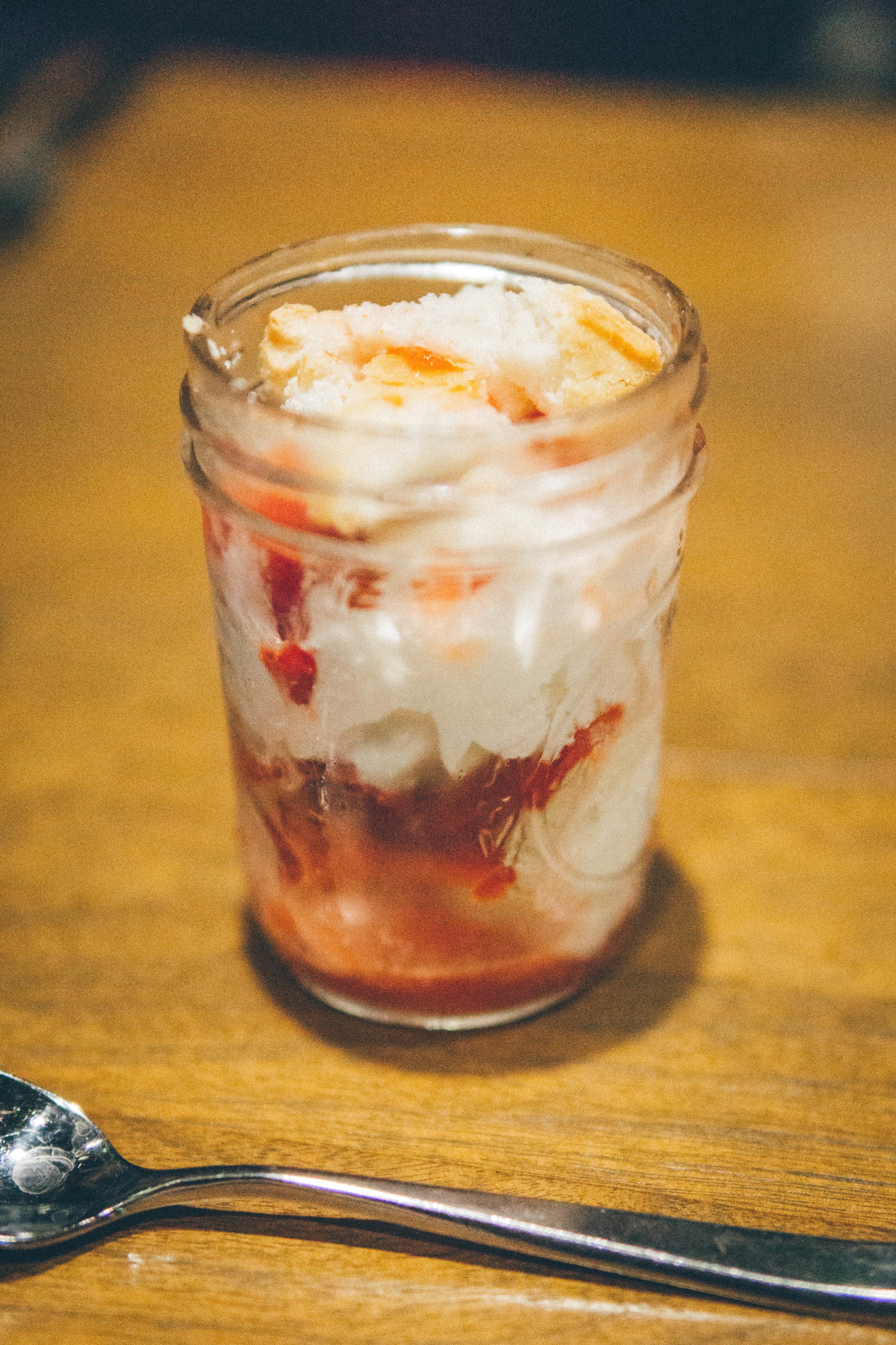  Mason Jar Strawberry Shortcake: Strawberry Ice Cream, Strawberry Filling, Biscuit Crumble 