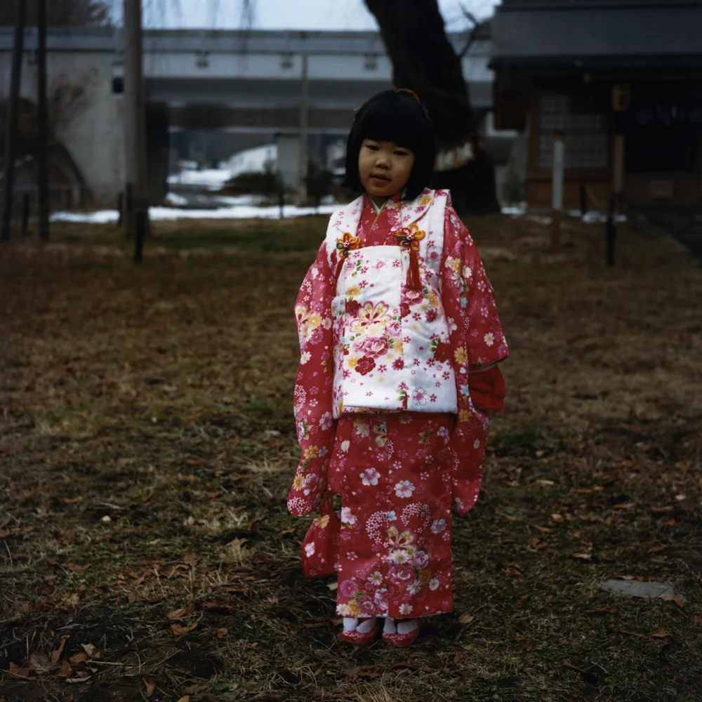 “Genei (an illusion)”: My daughter wearing my kimono, standing under a sacred tree. 