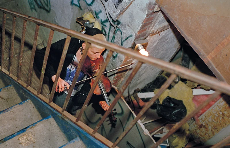 Maria and Violin in Serenity House Stairwell, 1997