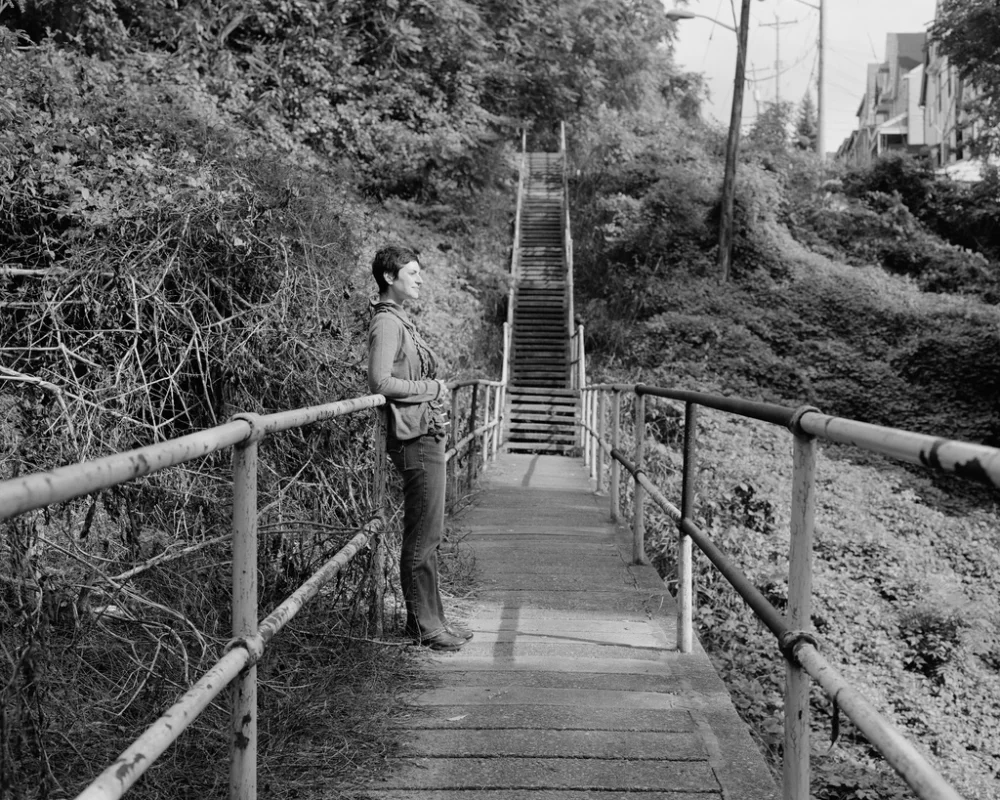 Lauren on the Bates Street stairs, Oakland, Pittsburgh, PA; 2011