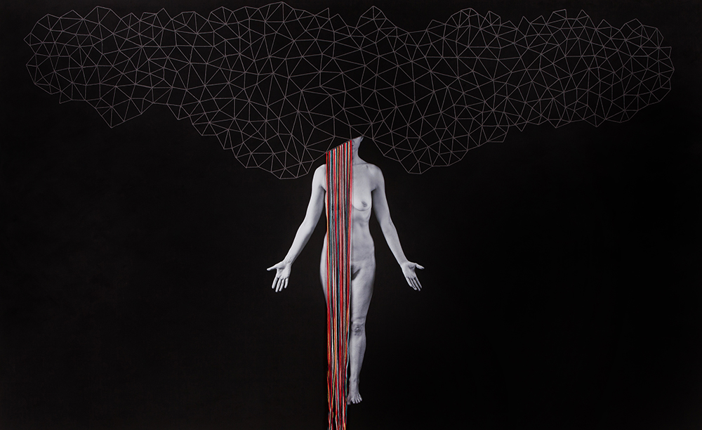 Mental Structures , 2016. Archival pigment print, gesso and cotton-hemp thread 60 x 100 inches, Unique