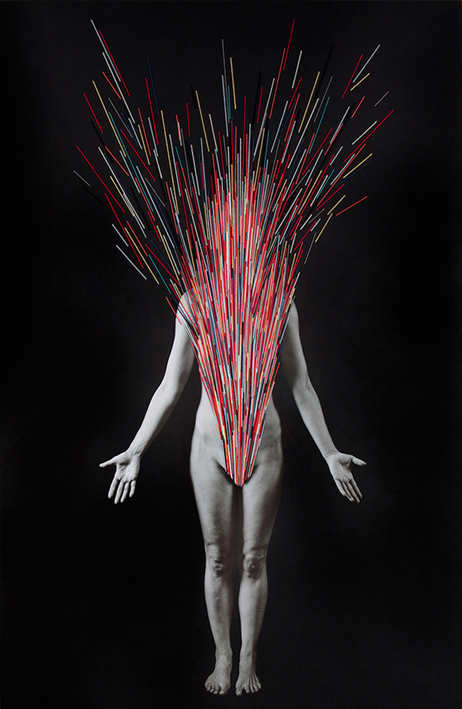 Celebration , 2014 Archival pigment print, gesso and cotton-hemp thread 86 x 52 inches, Unique