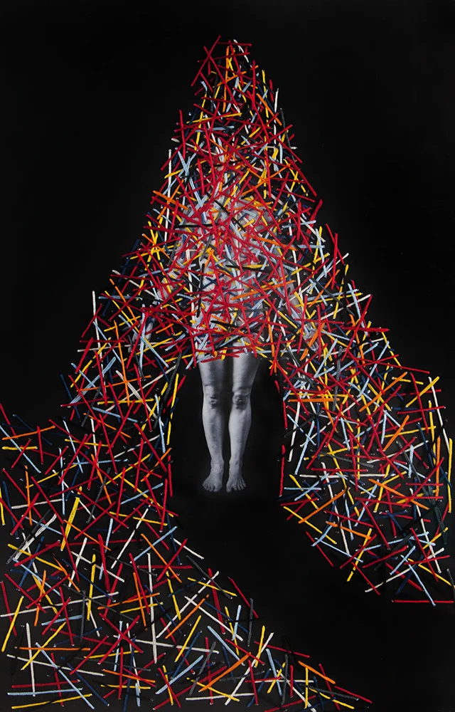 Personal Space , 2016-2017 Archival pigment print, gesso and thread 19 x 13 inches, Unique