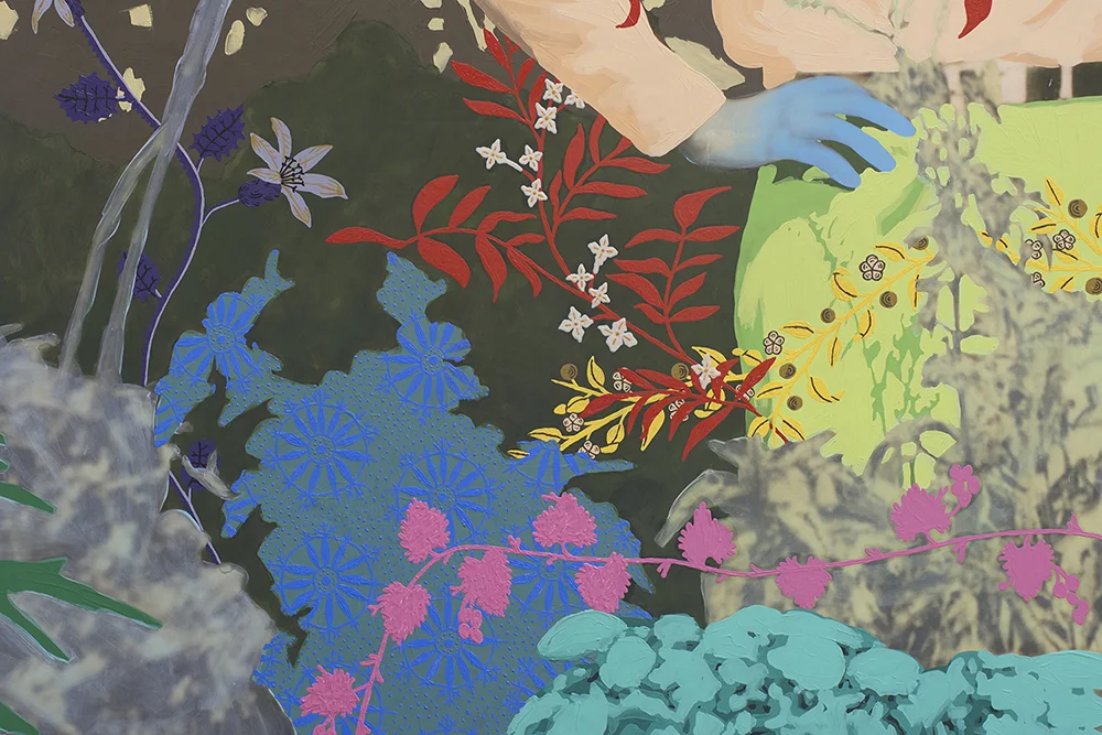 Title: Untitled (The Gardener), detail Size: 80”x102” Medium: Oil on archival print mounted to panel Date: 2017