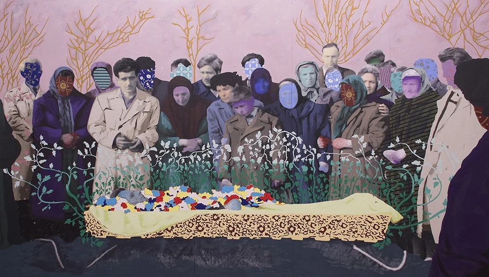 Title: Untitled (A Bulgarian Funeral) Size: 80”x140” Medium: Oil on archival print mounted to panel Date: 2016
