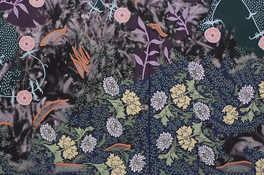Title: Untitled (In a Meadow), detail Size: 80”x112” Medium: Oil on archival print mounted to panel Date: 2016