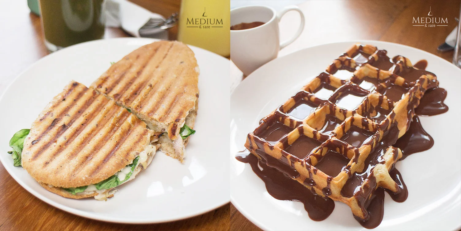 Left : KGC Special Sandwich & Right : Waffle with Dark Chocolate Sauce.