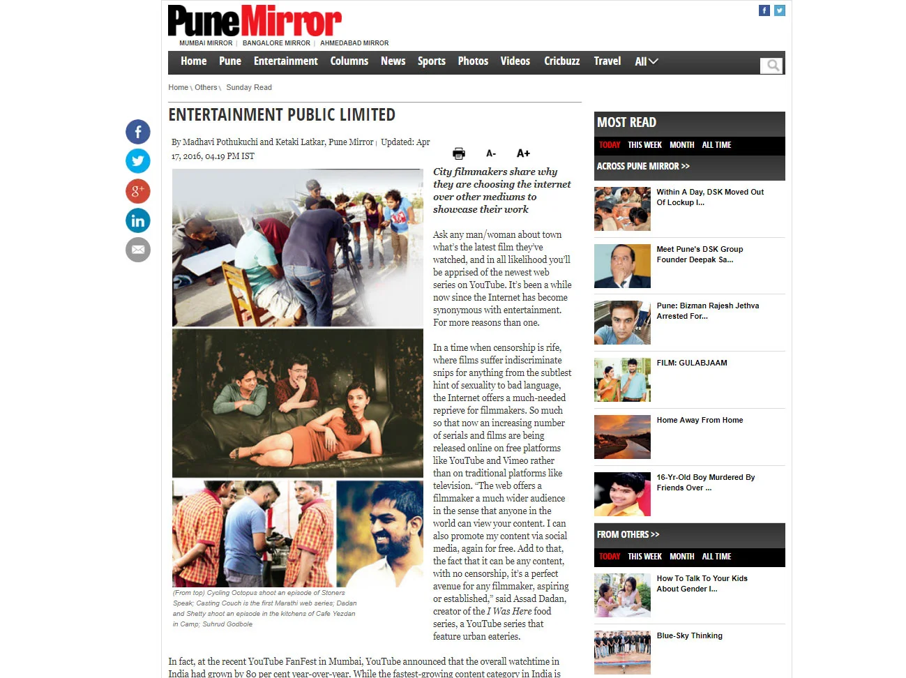 Publication: Pune Mirror | April 17, 2016