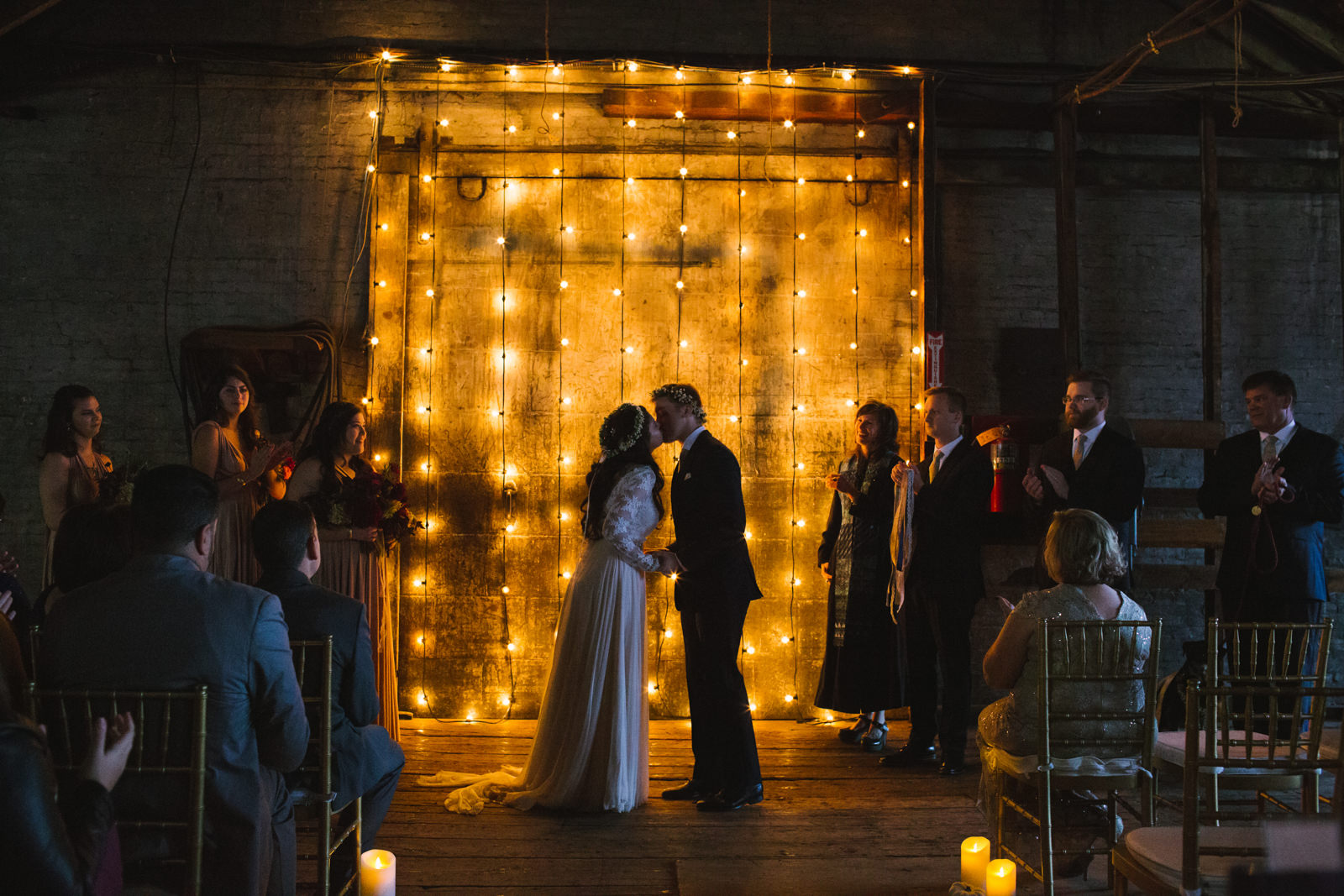 warehouse wedding with lighting by the event light pros in maine