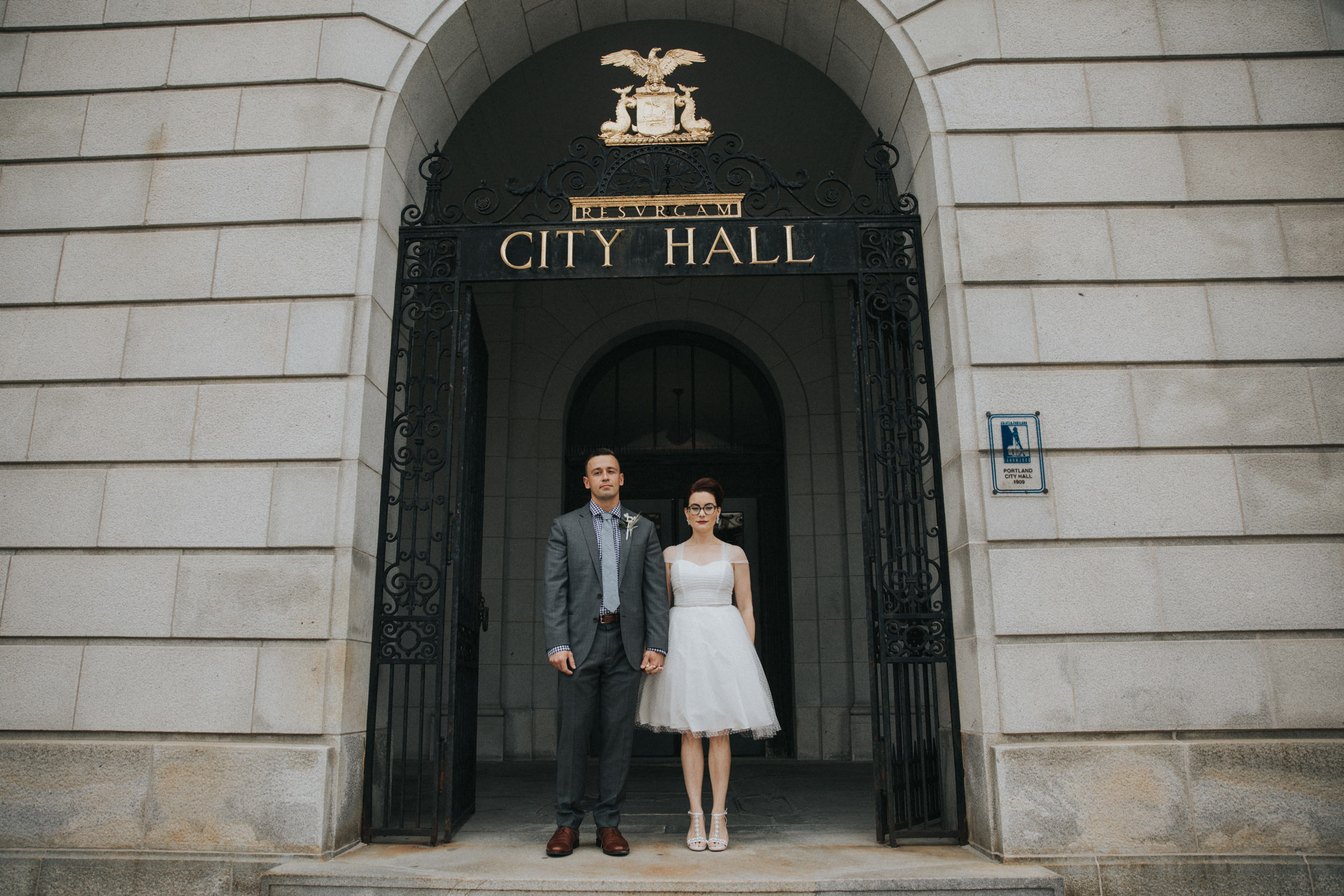  Portland, Maine City Hall bride and groom after eloping 
