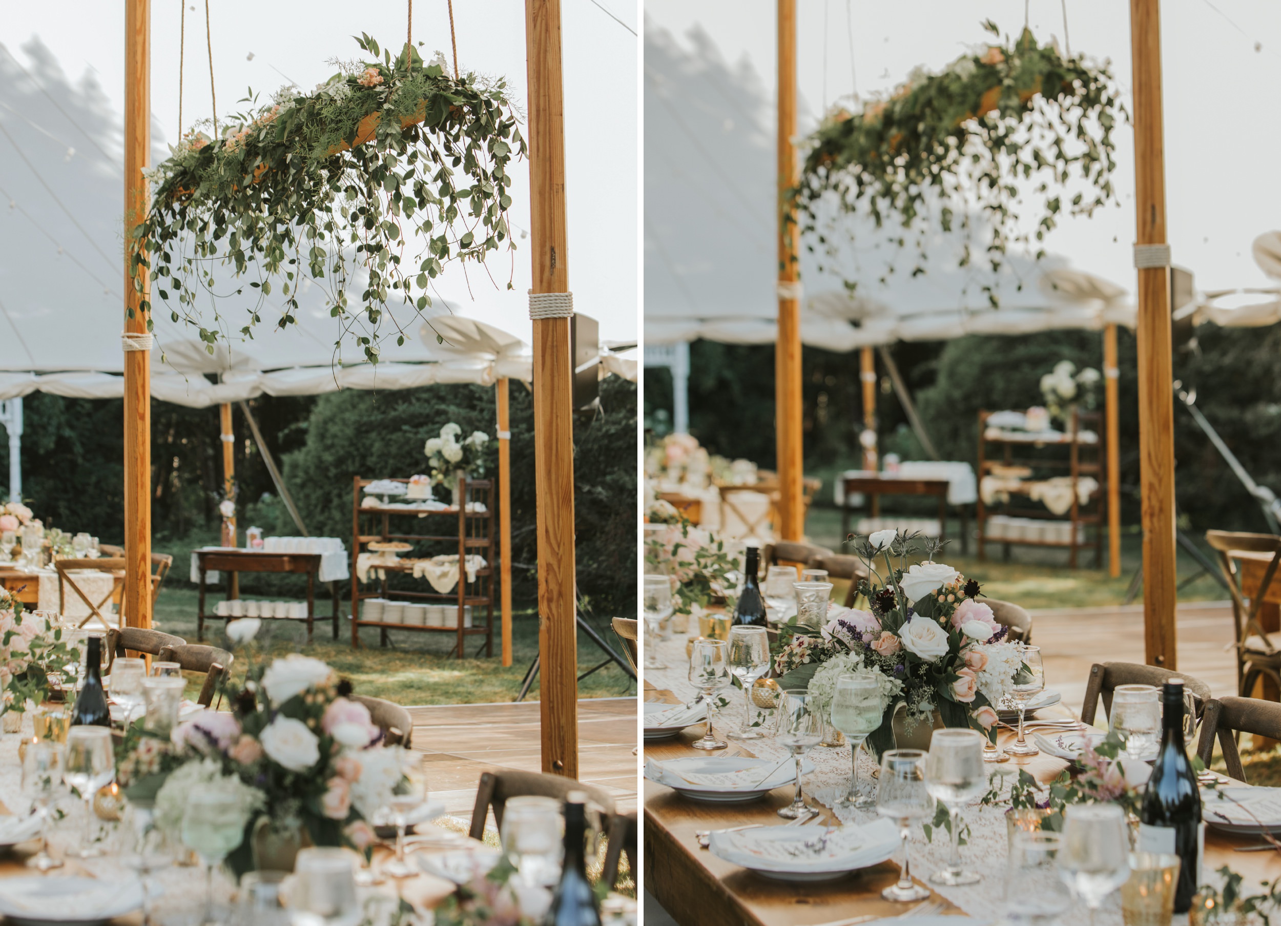  Table and floral details at wedding reception 