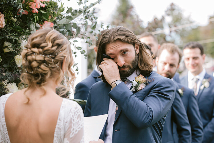 groom crying wedding maine