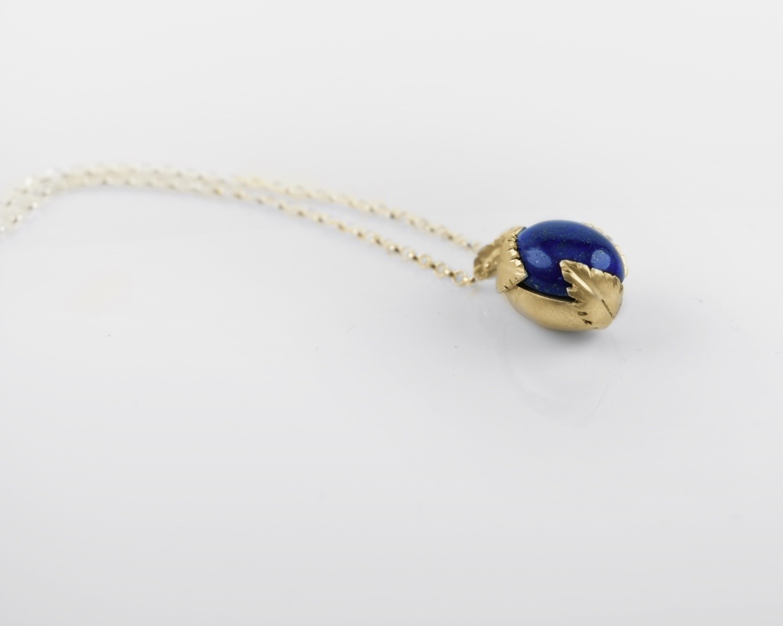Encapsulated Pendant, Lapis and Yellow Gold