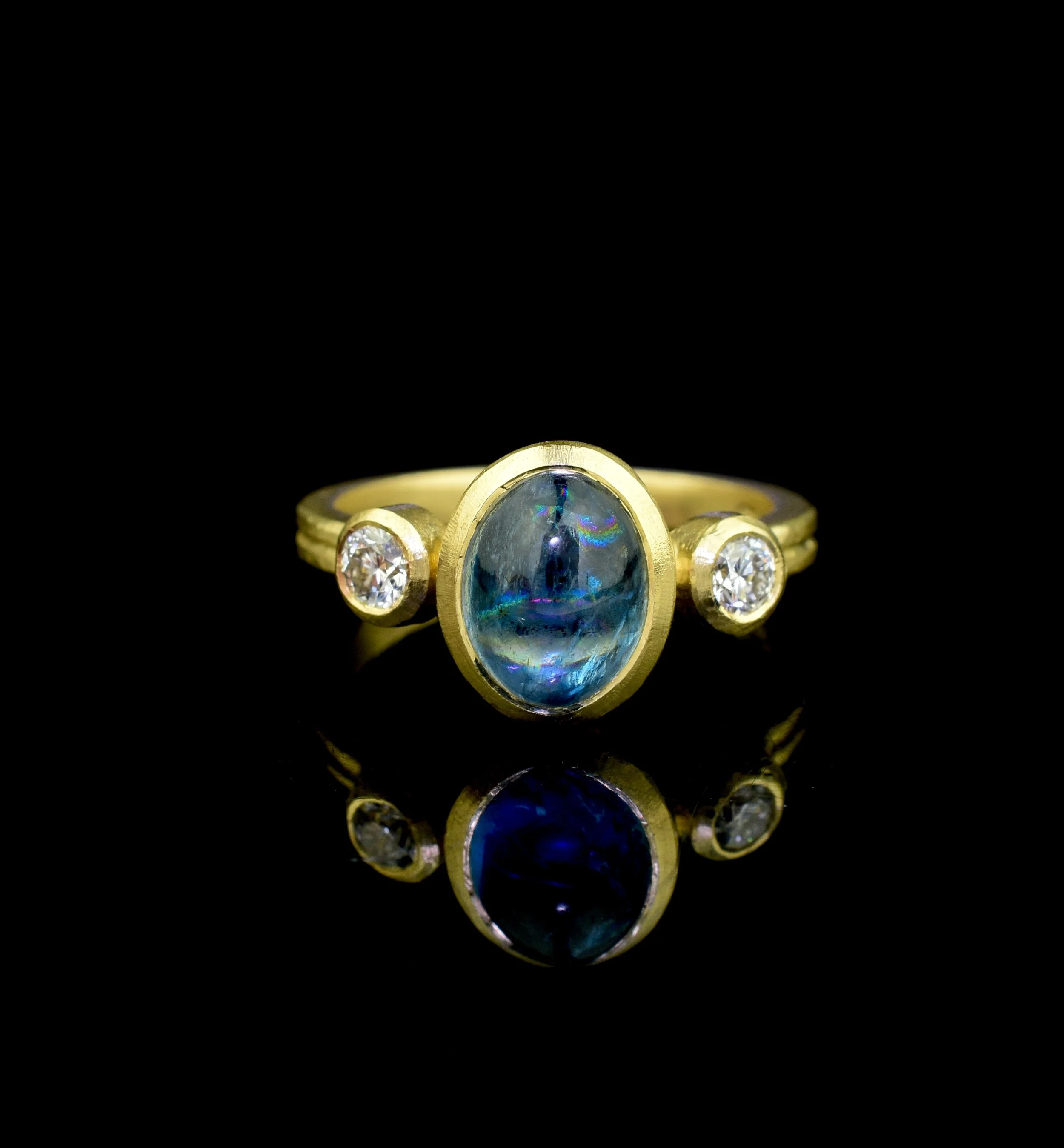 cameron and breen Aquamarine and diamond trilogy ring