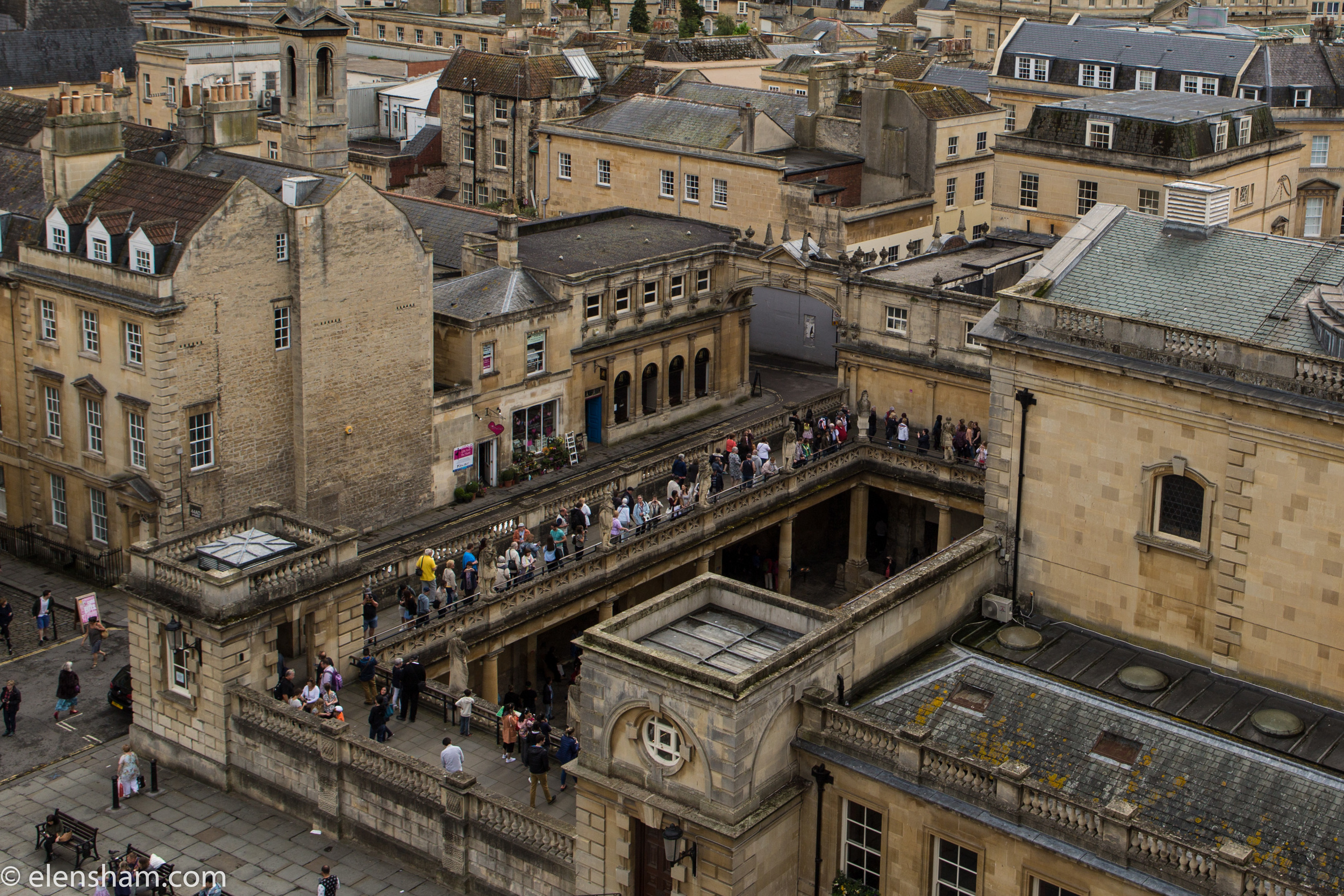 View over Roman baths from Bath Abbey.