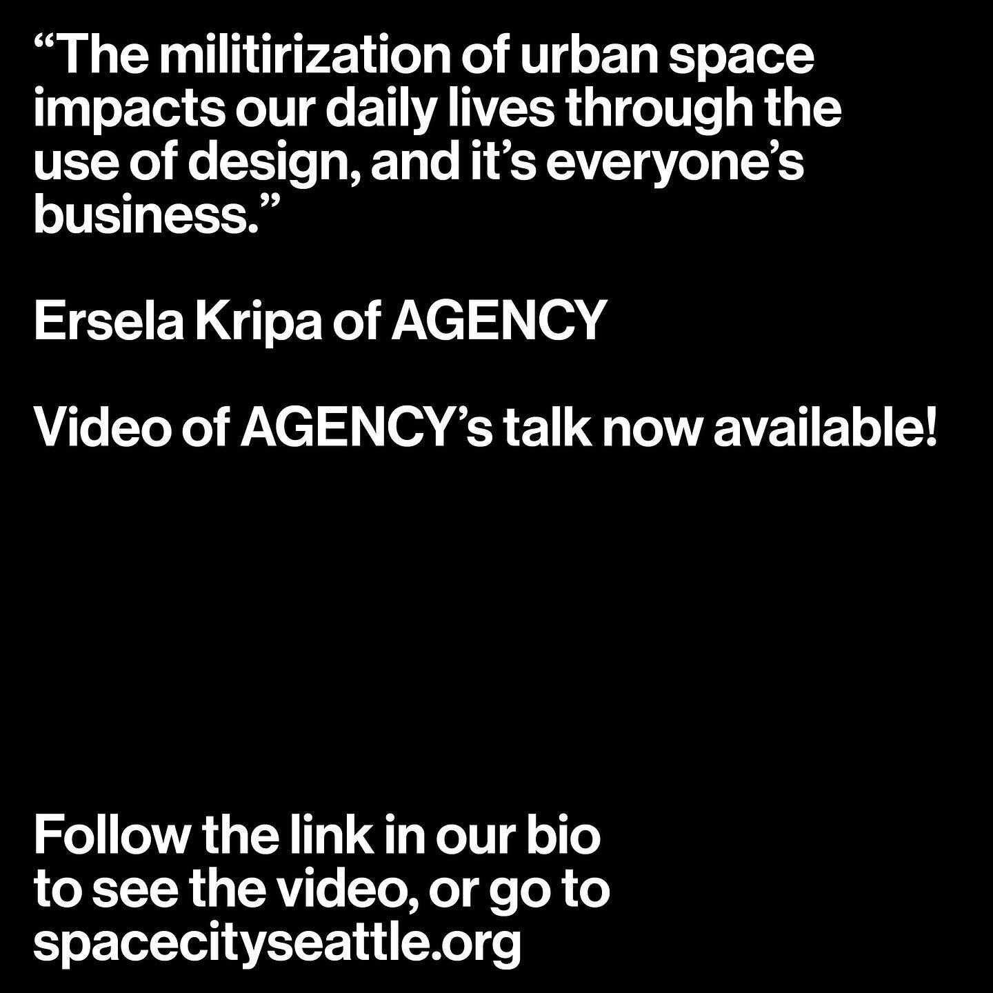 If you didn&rsquo;t have a chance to catch this thought-provoking lecture by Stephen Mueller &amp; Ersela Kripa of AGENCY, take the opportunity to do so now! 

Video now available.

Follow the link in our bio for more information.