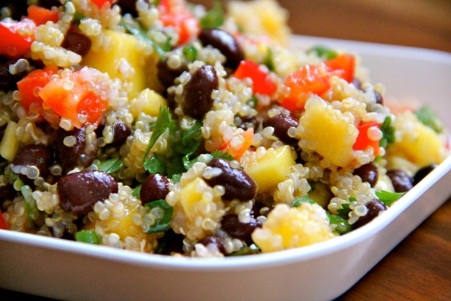 Quinoa Salad with black beans, mango, cherry tomatoes.