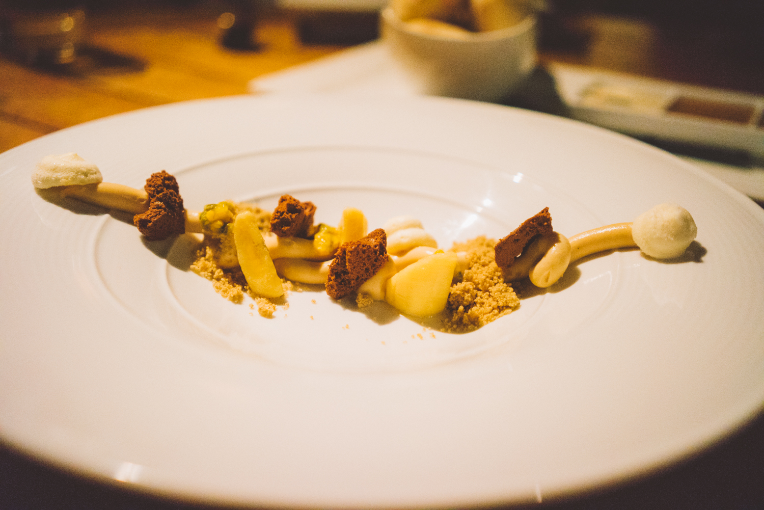 Caramelized ganache, cuban red bananas, lilikoi