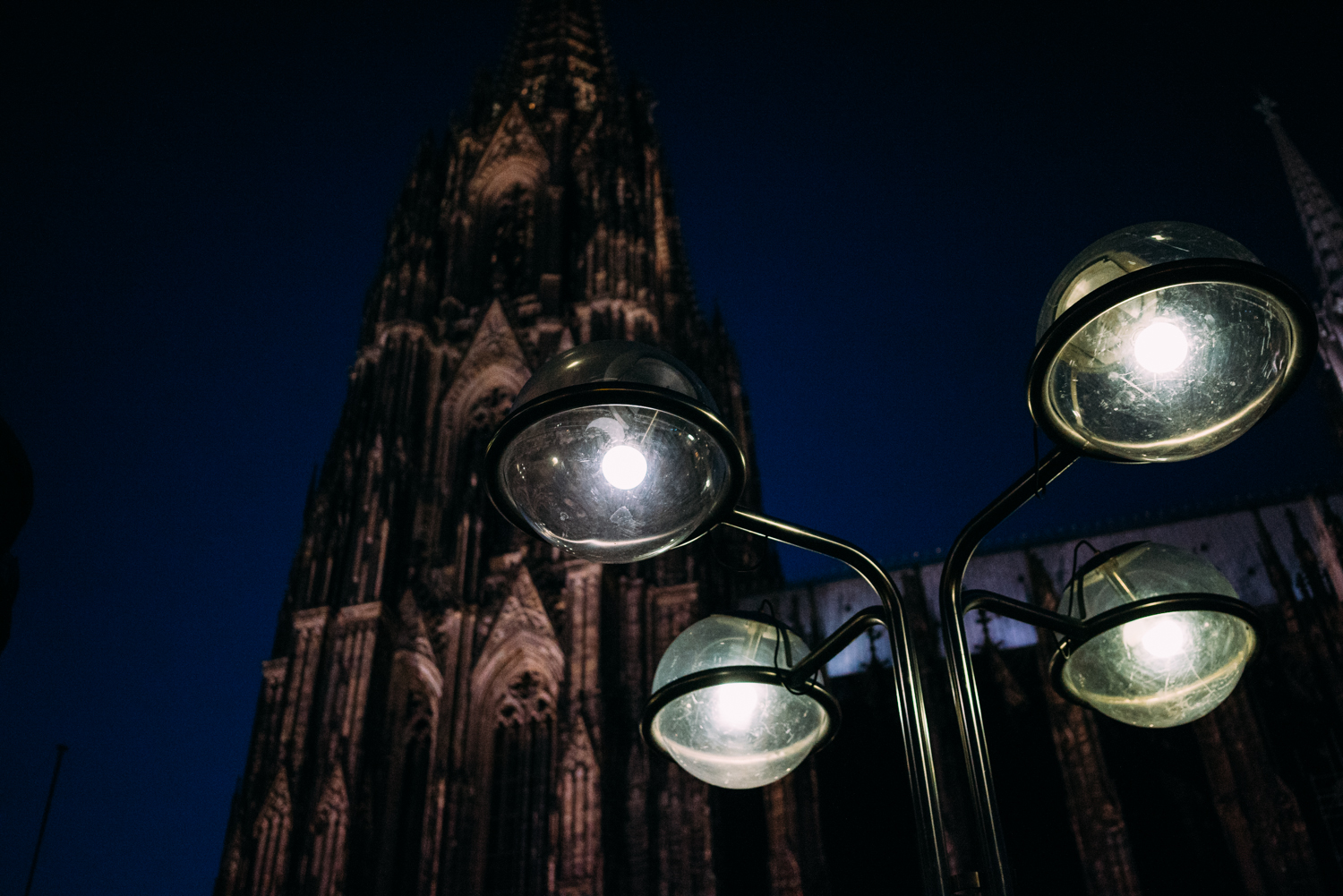 Cologne Cathedral at night.