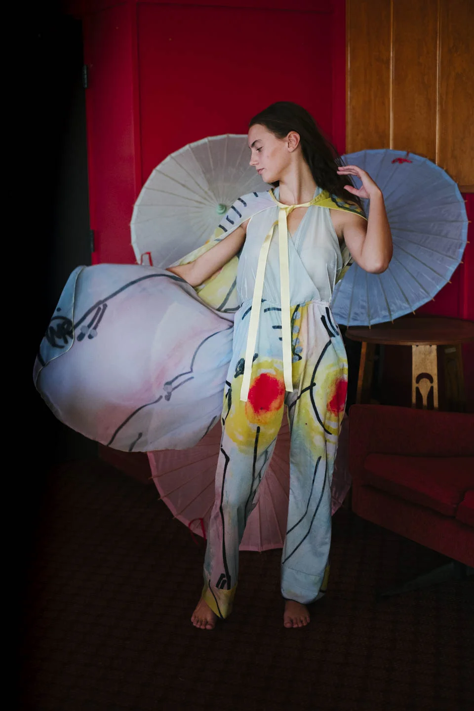 Halterneck Chiffon Pant - Blue Galahs