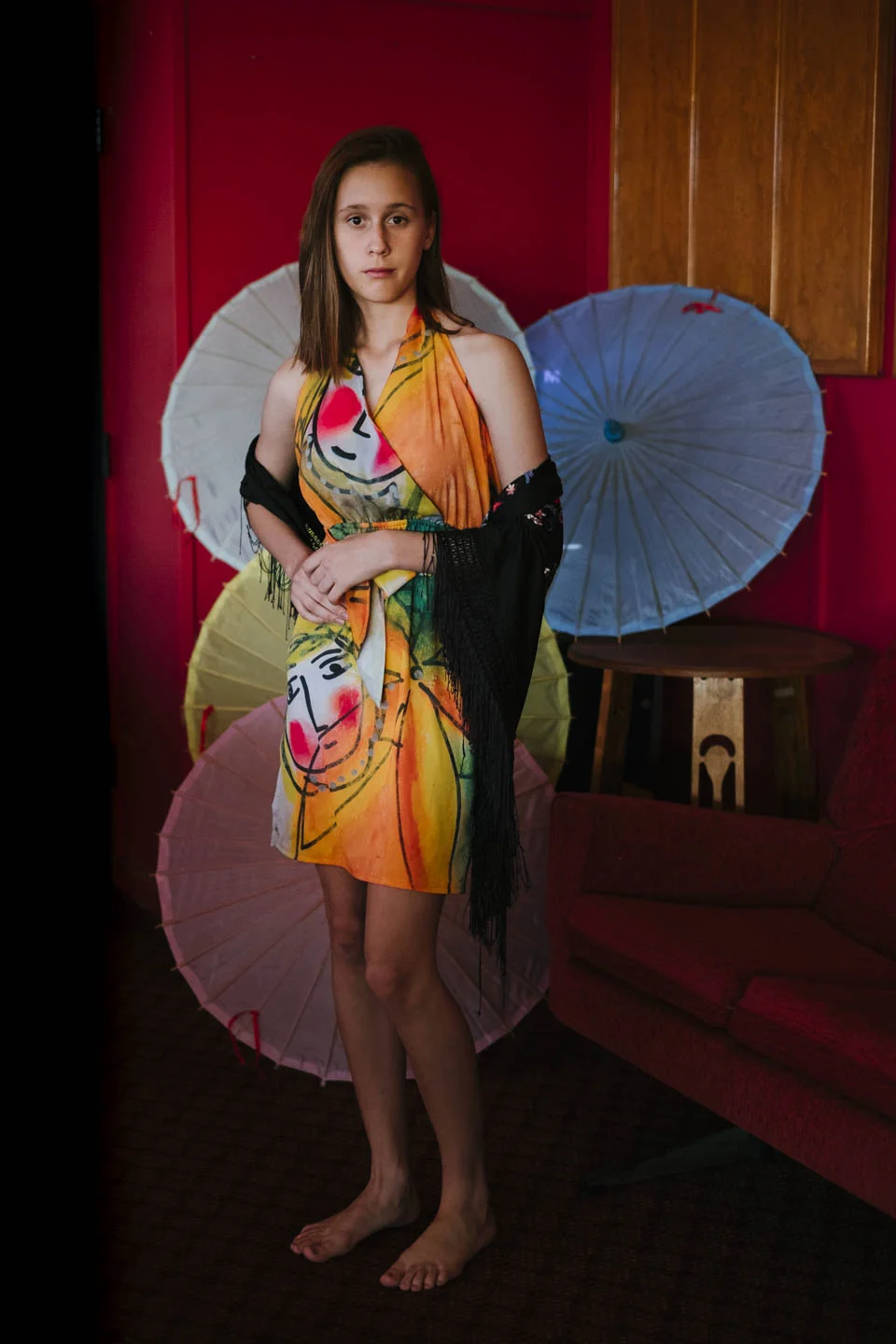 Short halterneck dress - Orange frangipani