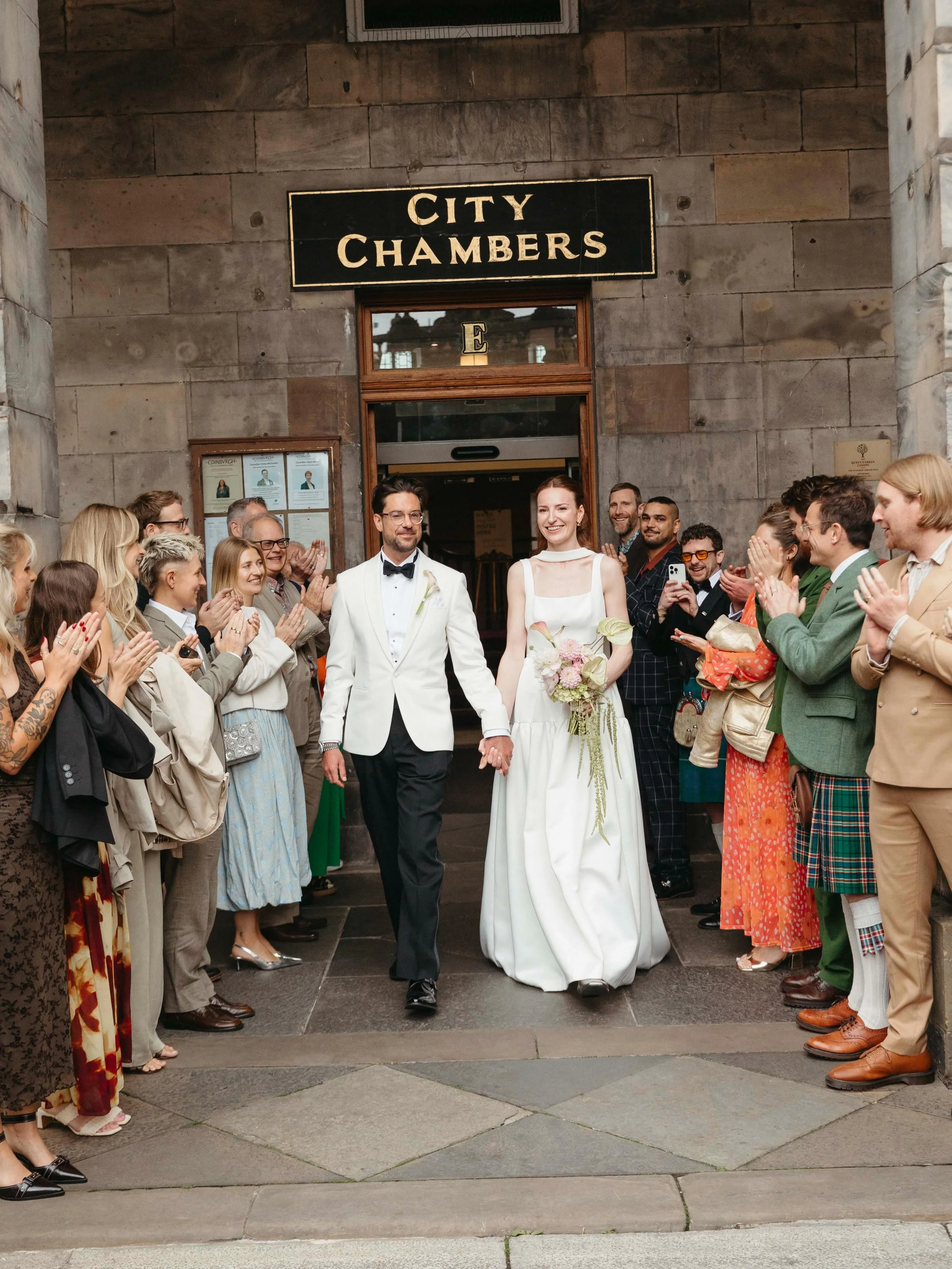 A few favourites from J &amp; J&rsquo;s super stylish Edinburgh wedding @thehoxtonhotel. A wonderfully personal day that included a bus trip to one of their old haunts for a toast and confetti. Big shout out to the amazing @fruitsaladflowers for all 