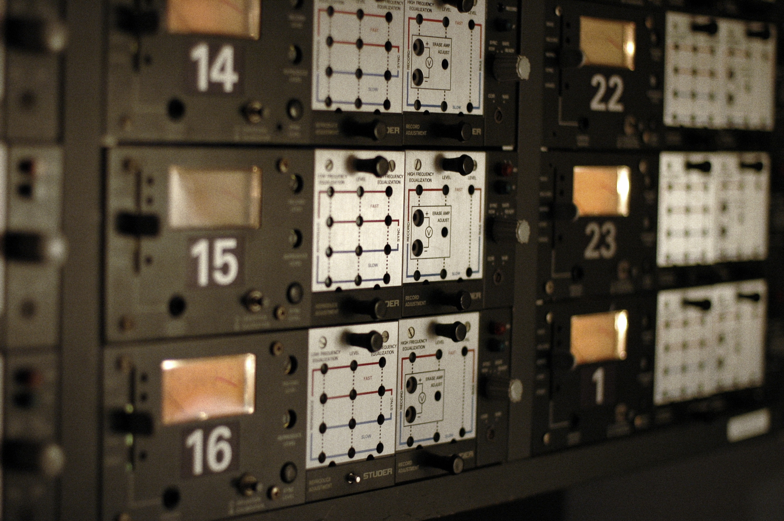 Studer A80 2-inch 24-track tape machine modules in Look to Listen control room