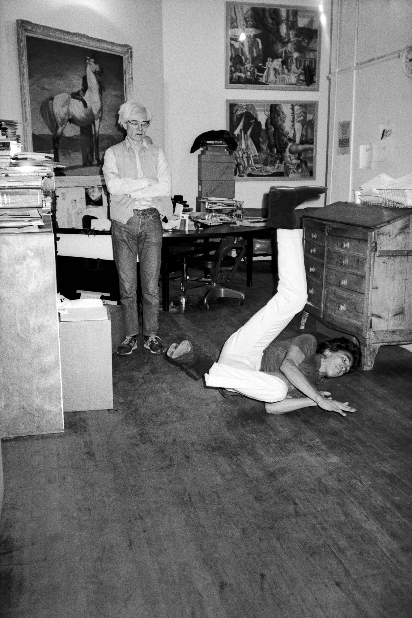  Andy Warhol with artist/break-dancer Doze Green, 860 Broadway.  (1982) 