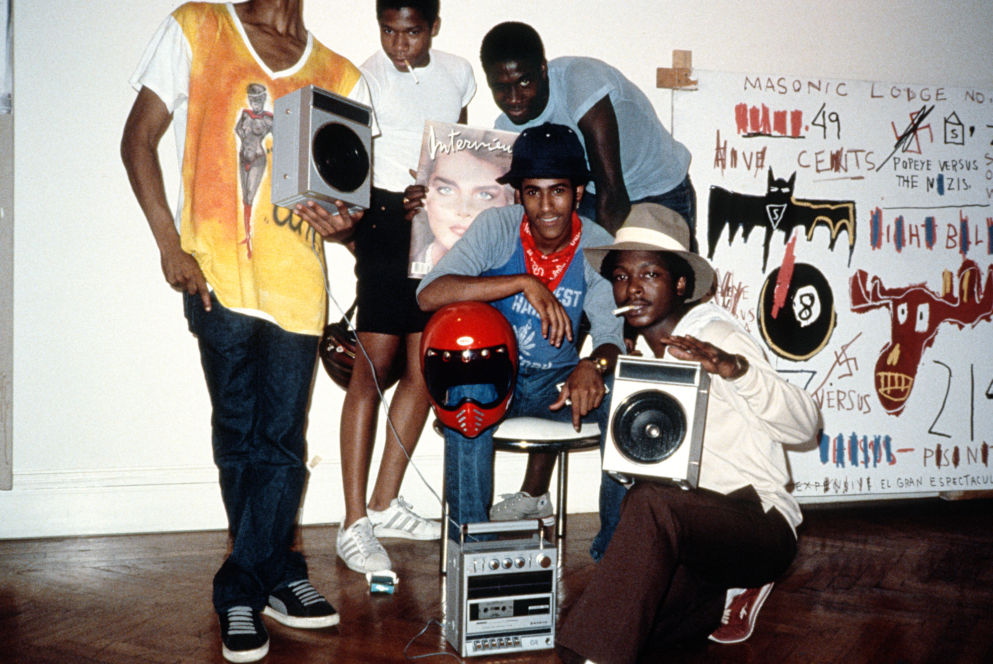  Street artists Kool Koor, A-One, Toxic and friends around the opening of Paige Powell’s show in her apartment on West 81st Street. (1983) 