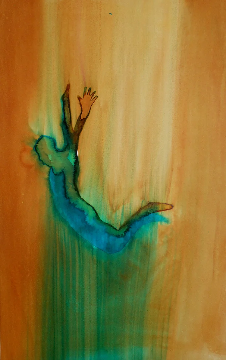 Flying Falling 2014, ink on board, 43 x 25 cm