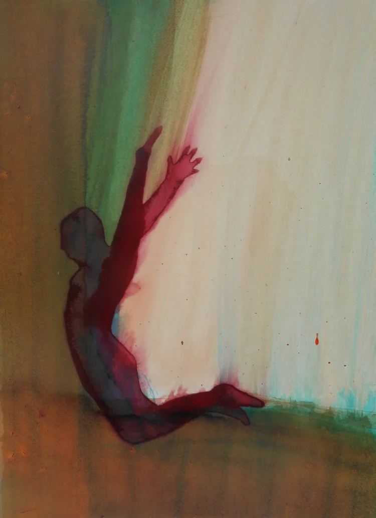 Flying Falling IV 2014, ink on board, 46 x 24 cm