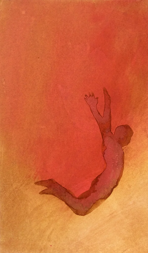 Flying Falling VII 2015, ink on board, 36 x 22 cm