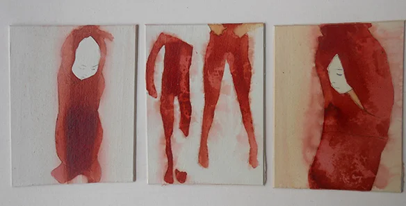 Triptych III, ink on board, 10 x 23 cm