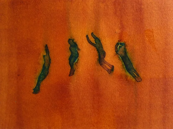 Flying Figures 2014, ink on board, 14 x 18 cm