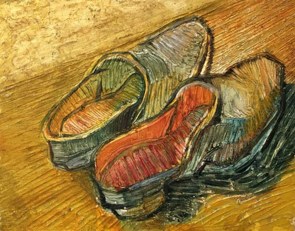 Shoes, oil on gold leaf on panel 18x23cm sold