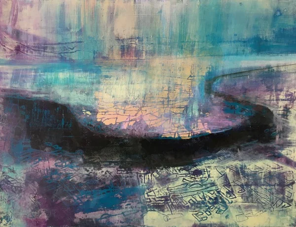 at a bend in the river 2 2017 , oil and gold leaf on panel, 23 x 30cm