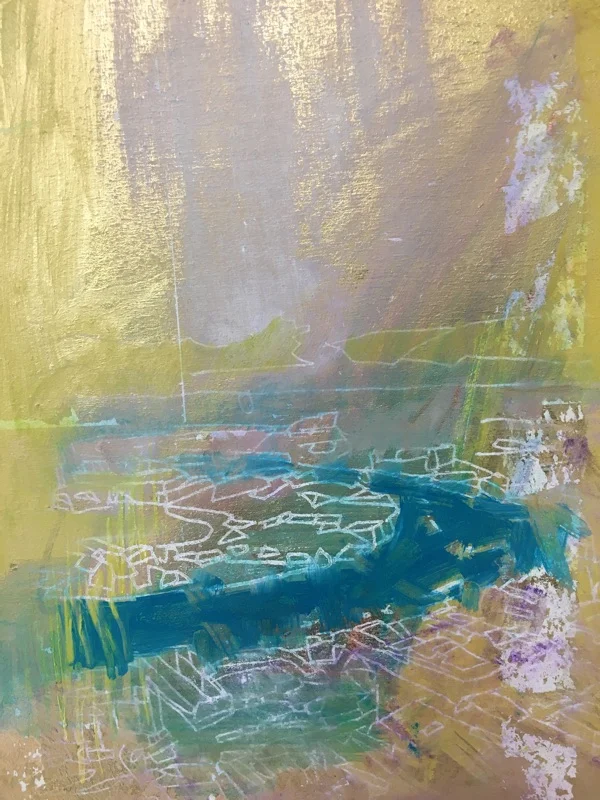 river running II , oil and gold leaf on panel, 29 x 22cm sold