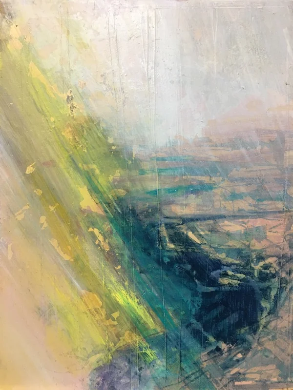 river running I 2017 , oil ad gold leaf on panel, 23 x 30cm sold