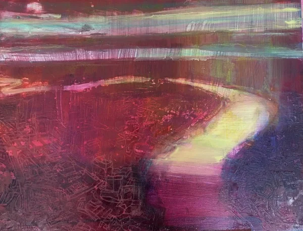 above the city 2018 , oil on panel, 28.5 x 36.5cm sold