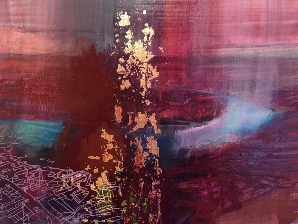 a storm approaches , oil and gold leaf on panel, 25.5 x 30.5cm sold