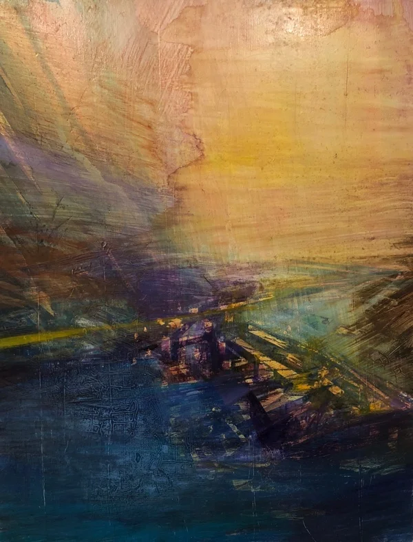 thy deep waters flow , oil and gold leaf on panel, 37 x 28.5cm sold