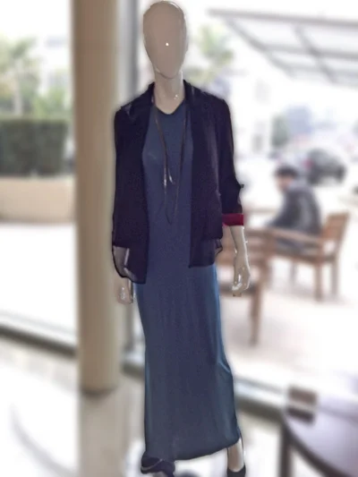 A sneak peek of our new spring line! Our uber-comfortable Modal Maxi will take you anywhere. It rolls up into about a fist full of fabric and is perfect for travel. Shown also is our new Black Swan Hoodie under our Modern Jacket for a unique layered look. 